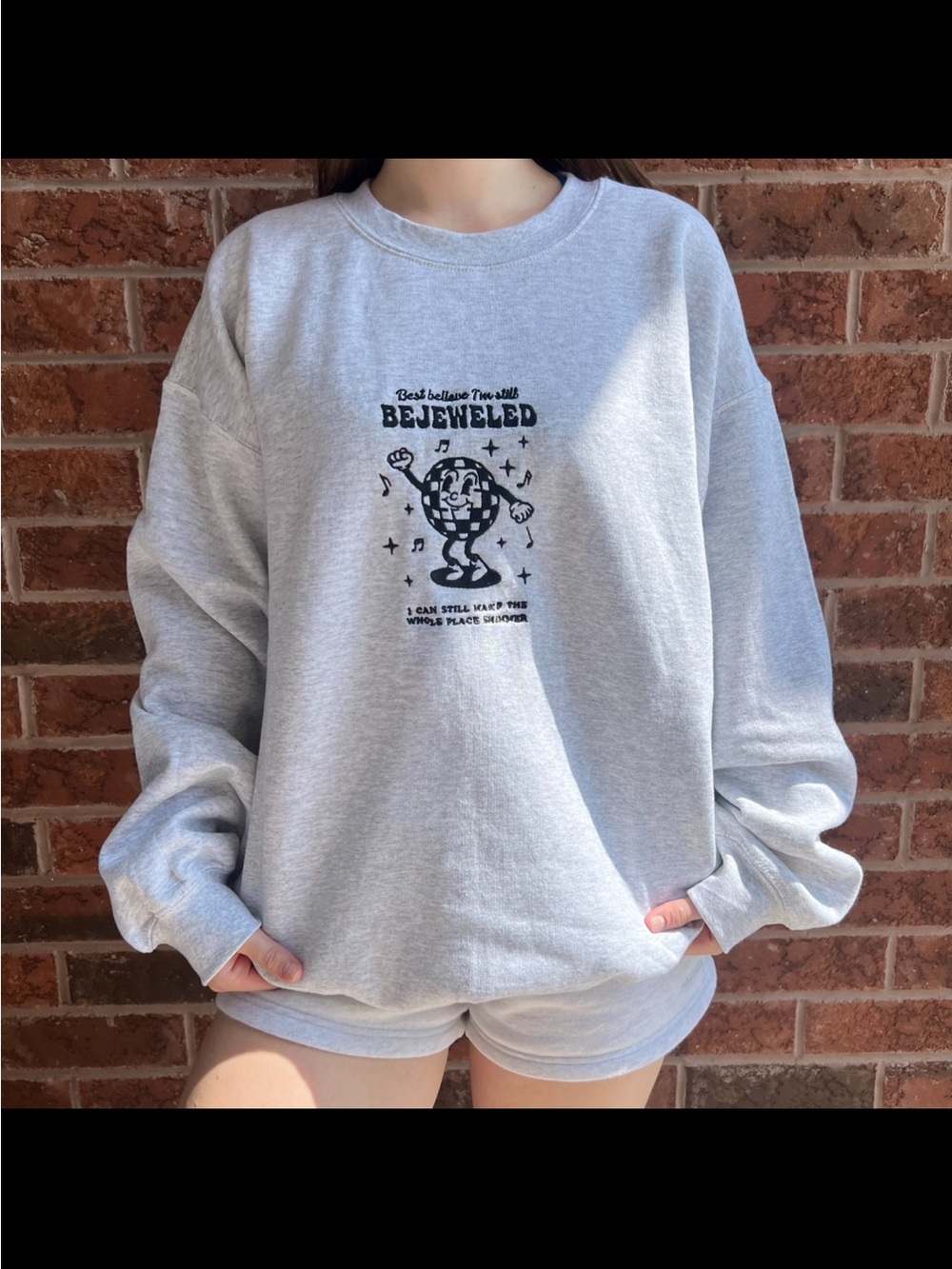 Gildan Light Gray Graphic Sweatshirt with Black Print
